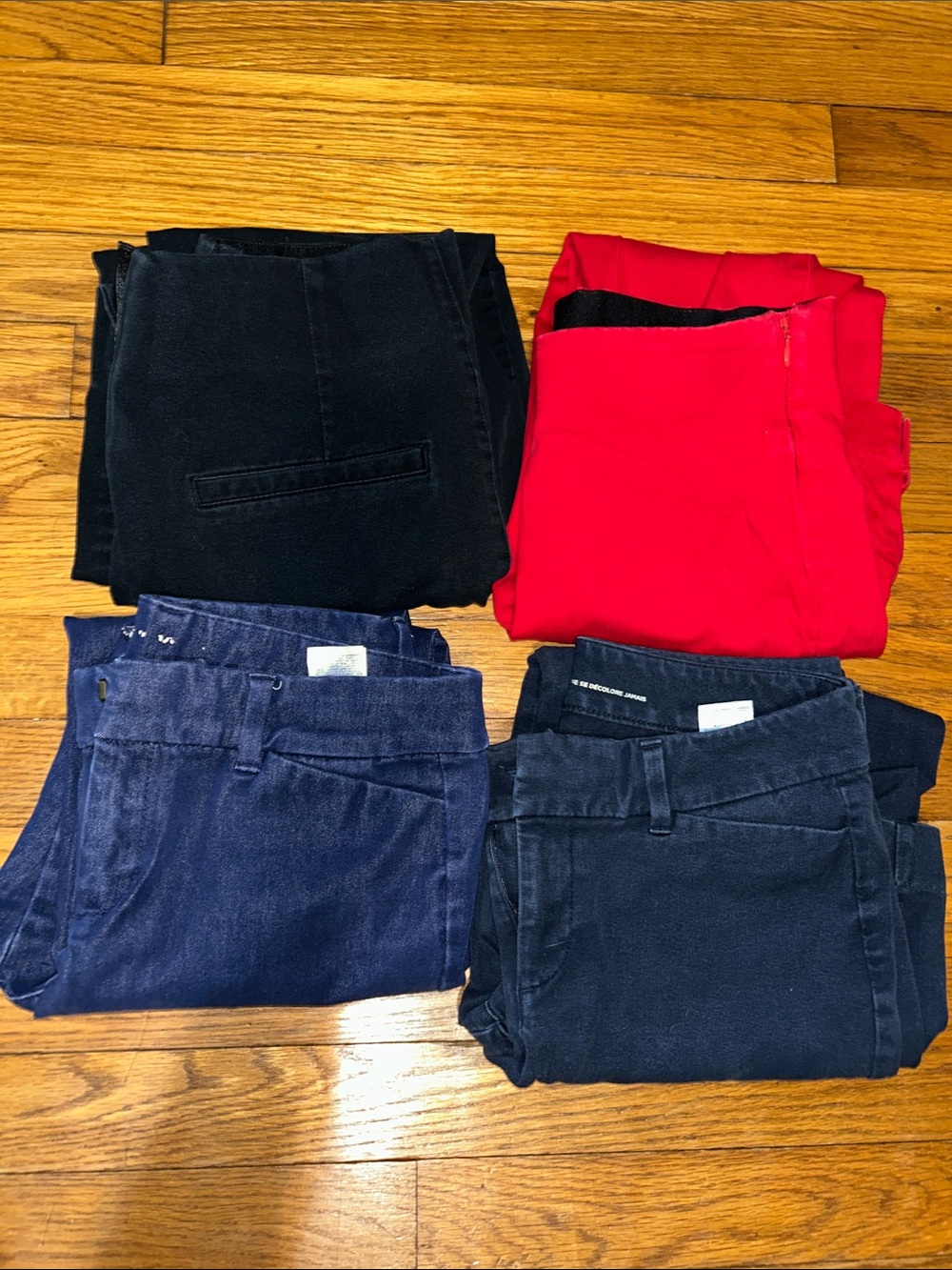 Old Navy Straight Leg Dress Pants 4 Pack Bundle - Blue Denim Black Red